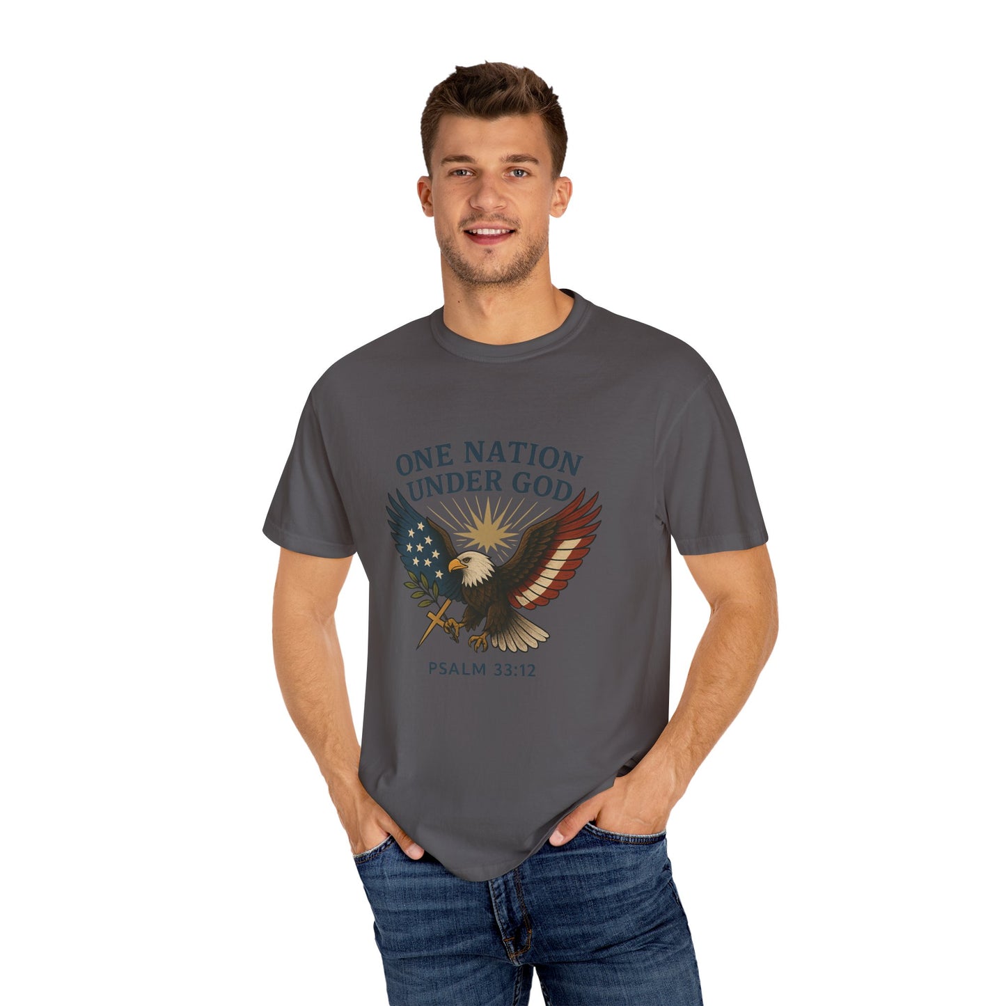 Comfort Colors "One Nation Under God" – Patriotic Faith Eagle Tee Psalm 33:12