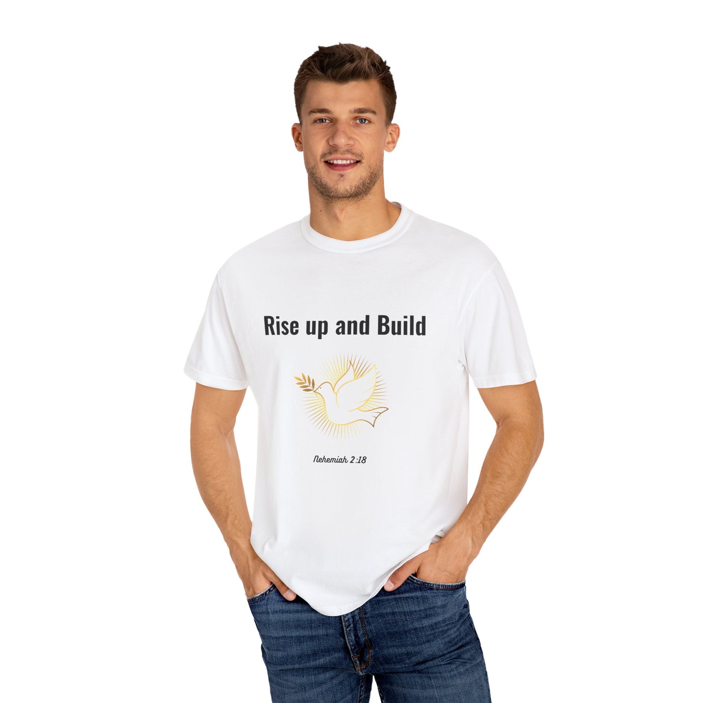 Comfort Colors "Rise Up and Build" – Nehemiah 2:18 Graphic T-Shirt