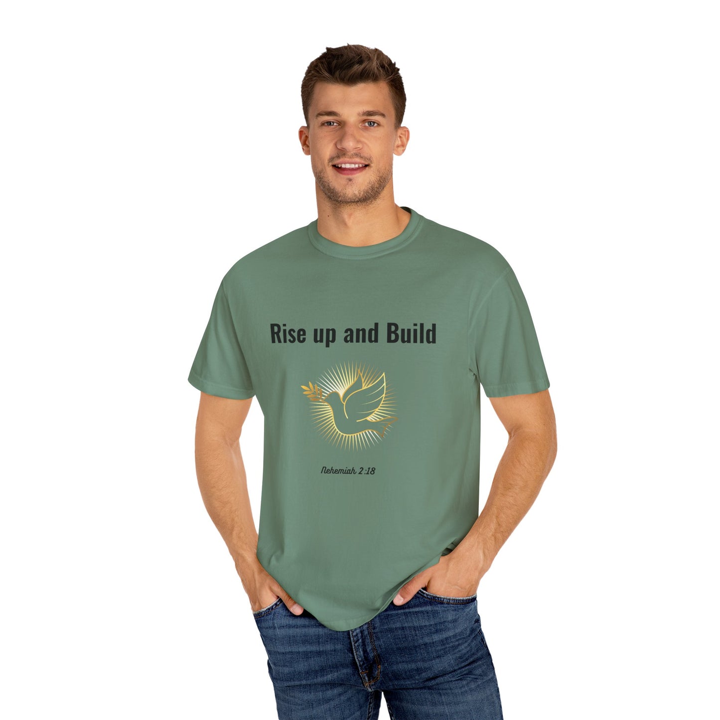 Comfort Colors "Rise Up and Build" – Nehemiah 2:18 Graphic T-Shirt