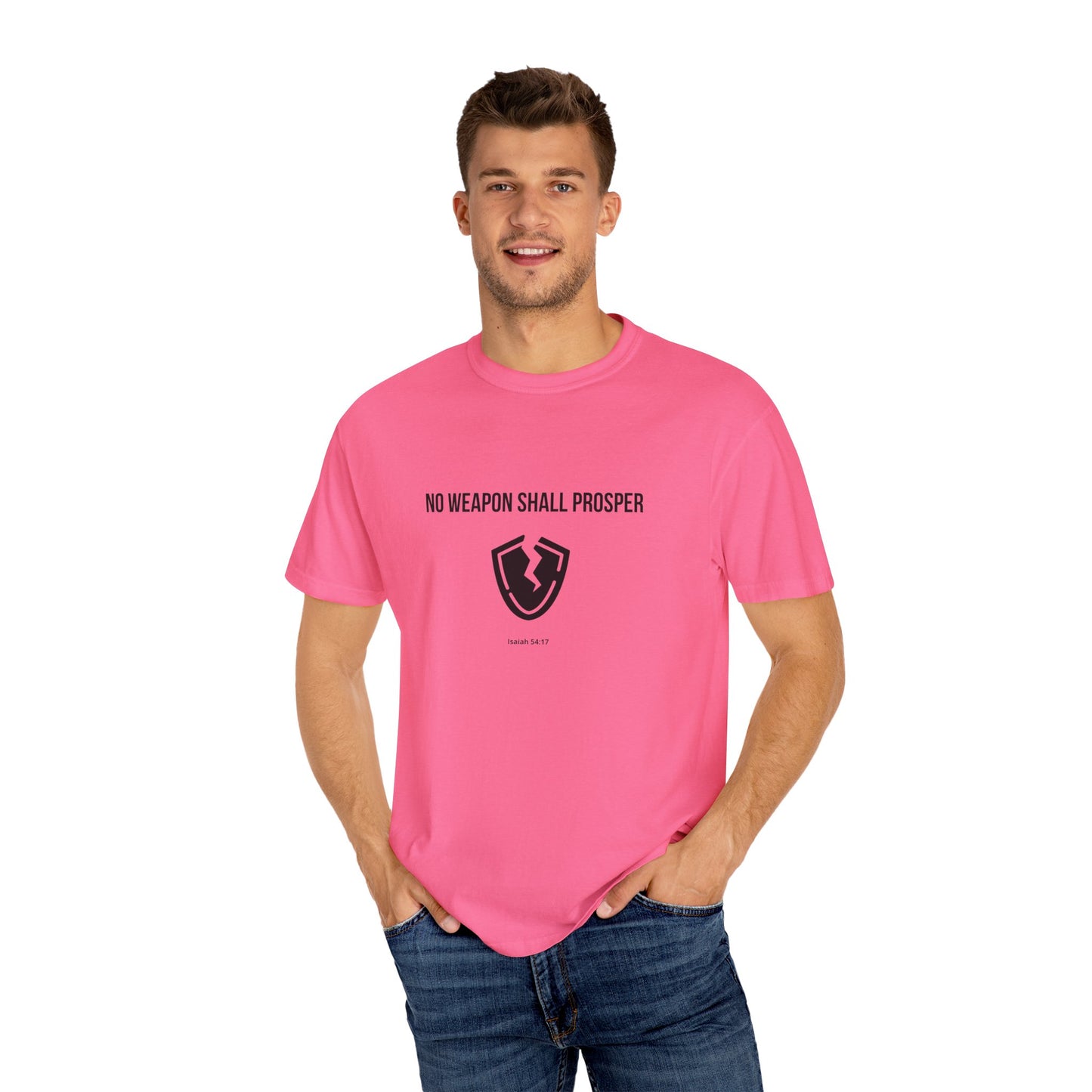 Comfort Colors "No Weapon Shall Prosper" – Isaiah 54:17 Bible Verse Graphic T-Shirt