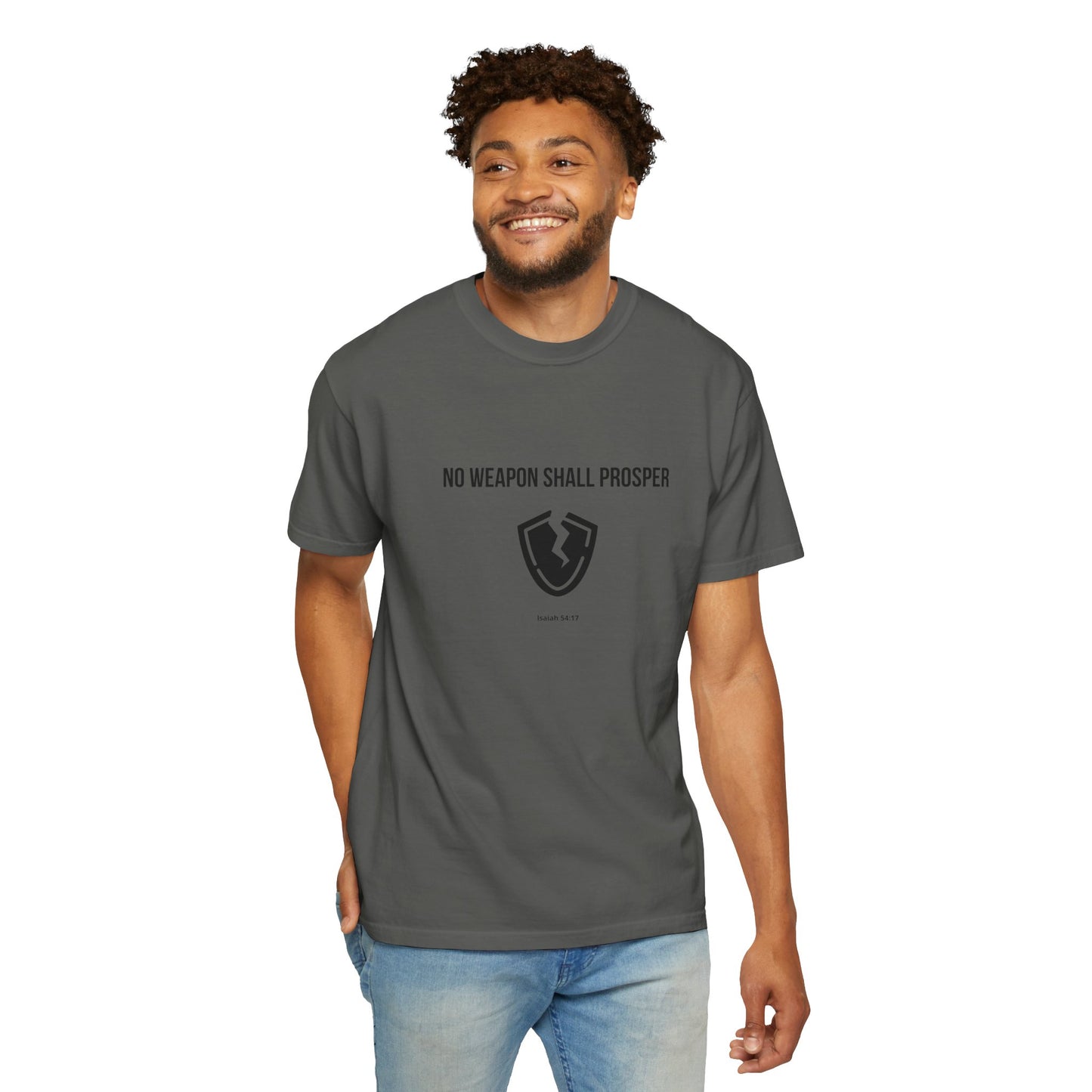 Comfort Colors "No Weapon Shall Prosper" – Isaiah 54:17 Bible Verse Graphic T-Shirt