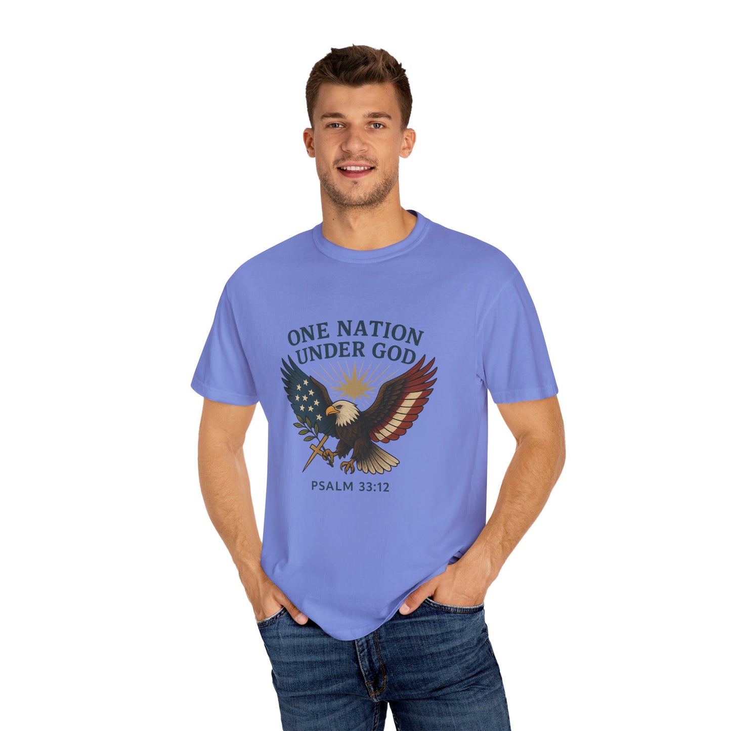 Comfort Colors "One Nation Under God" – Patriotic Faith Eagle Tee Psalm 33:12