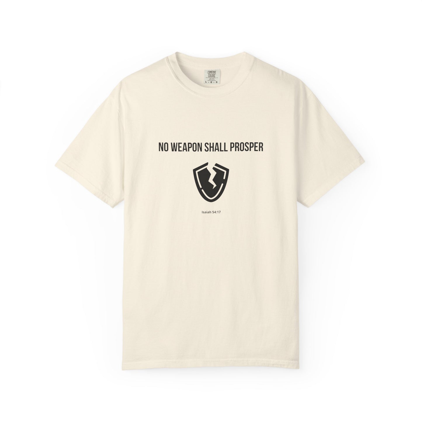 Comfort Colors "No Weapon Shall Prosper" – Isaiah 54:17 Bible Verse Graphic T-Shirt
