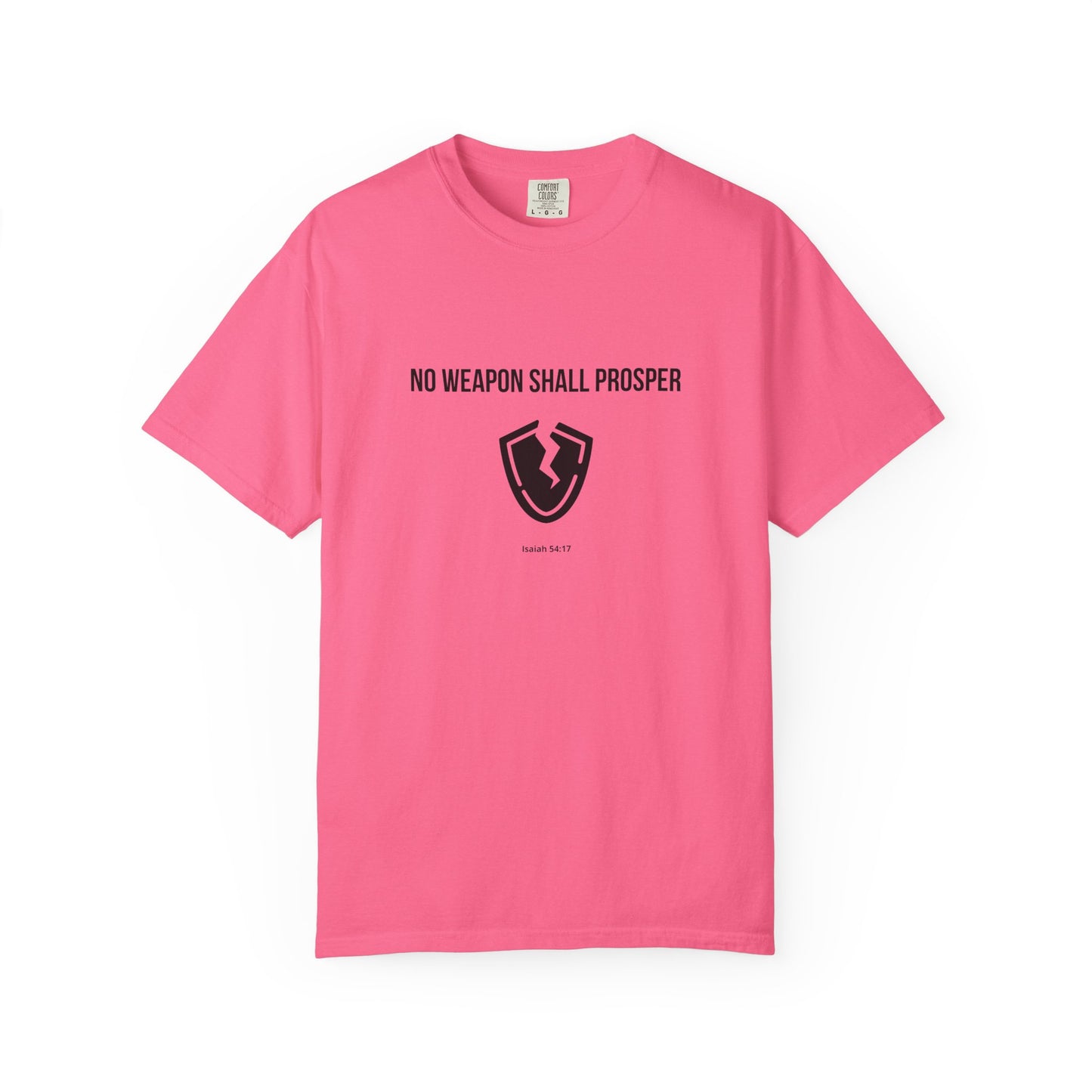 Comfort Colors "No Weapon Shall Prosper" – Isaiah 54:17 Bible Verse Graphic T-Shirt