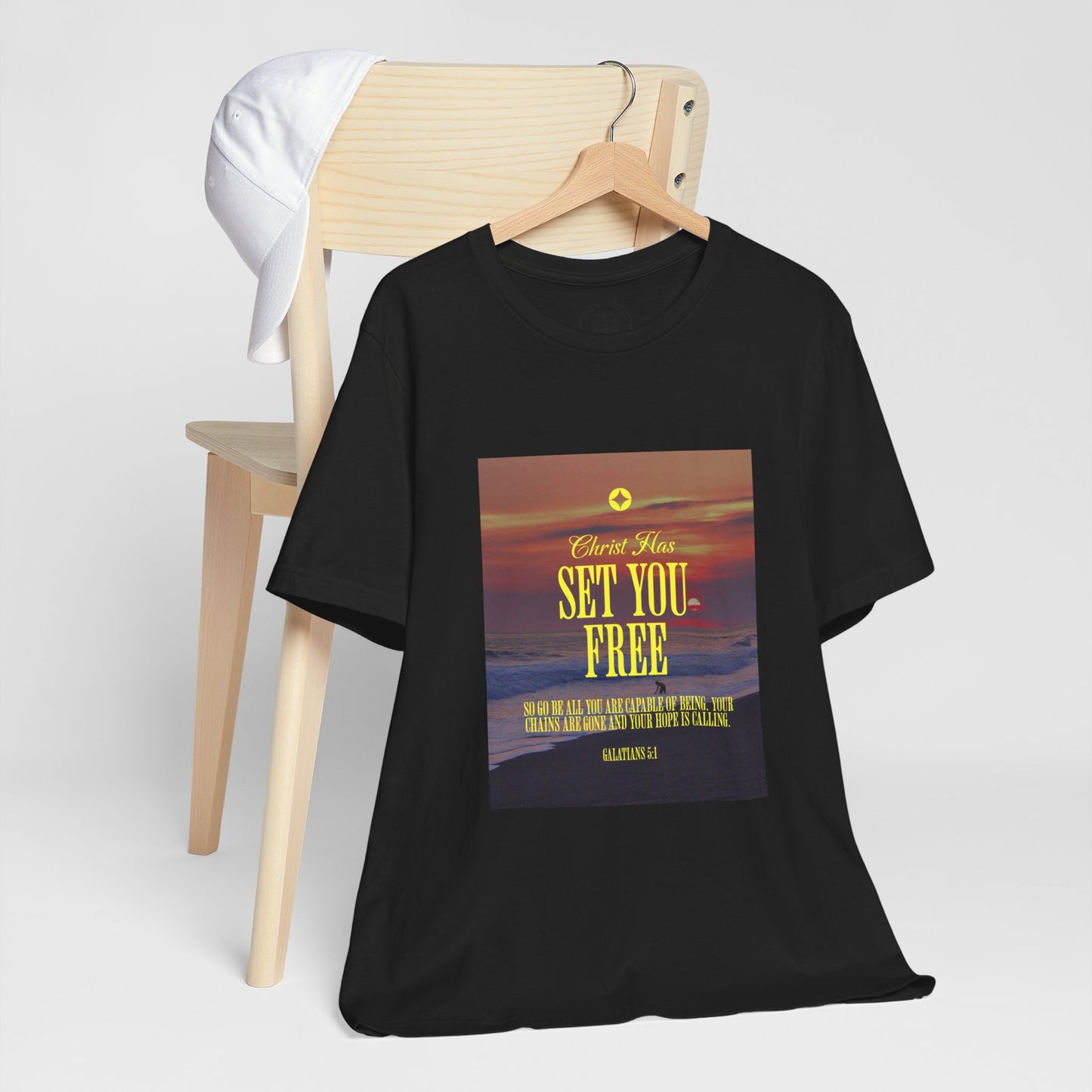 Comfort Colors "Christ Has Set You Free"- Galatians 5:1 Beach Themed Graphic Tee