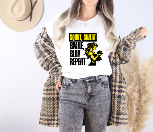 Smiles & Slay Reps Fitness Motivational Tee