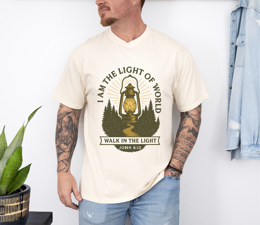 Comfort Colors "I Am the Light of the World" John 8:12 Vintage Lantern Christian T-Shirt