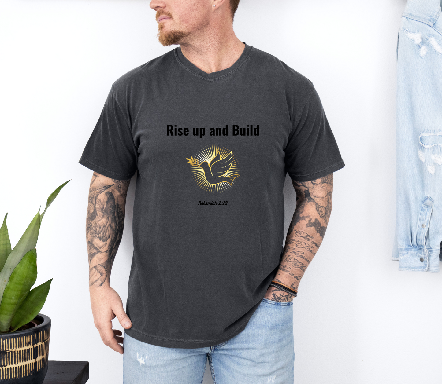 Comfort Colors "Rise Up and Build" – Nehemiah 2:18 Graphic T-Shirt