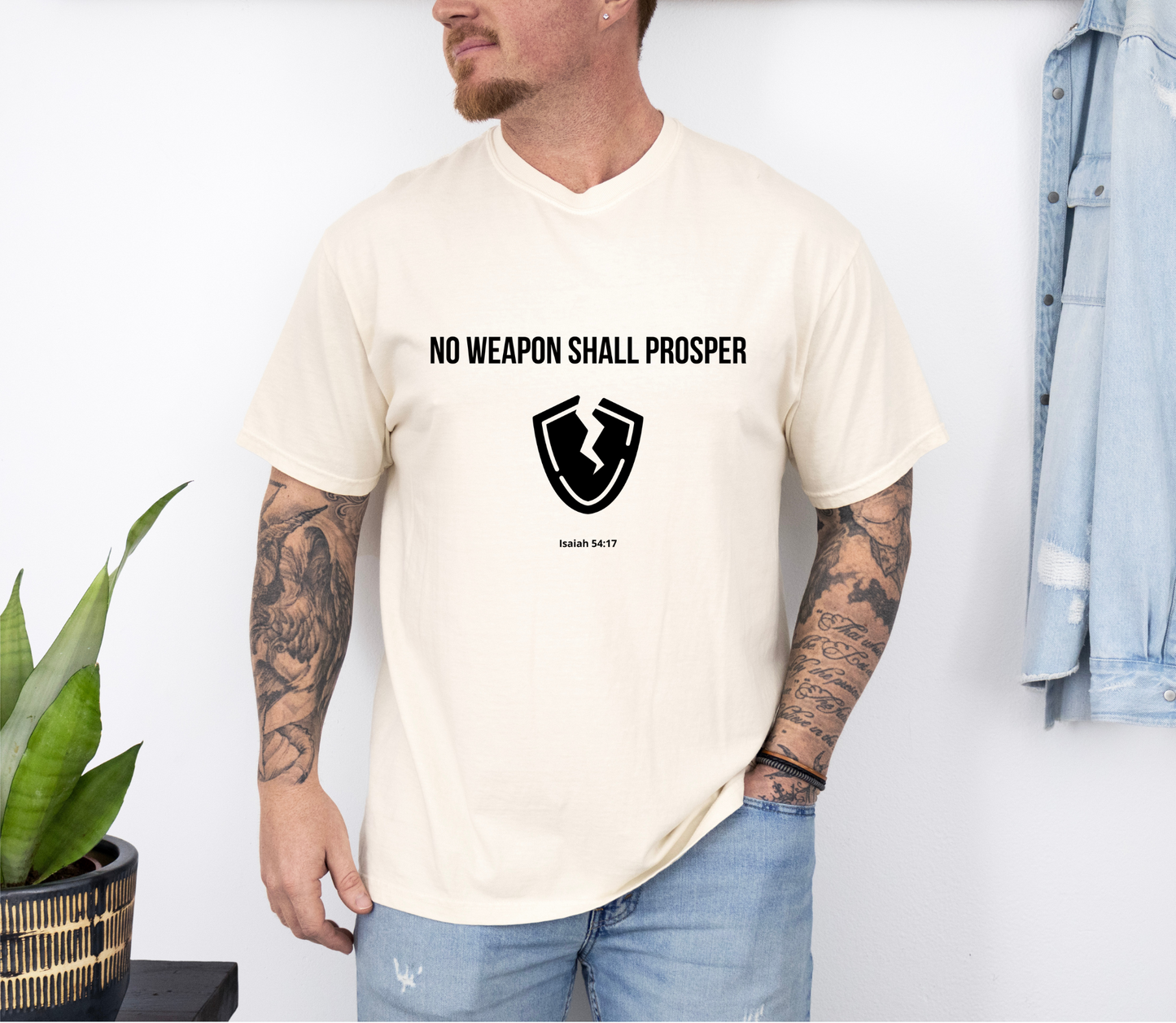 Comfort Colors "No Weapon Shall Prosper" – Isaiah 54:17 Bible Verse Graphic T-Shirt