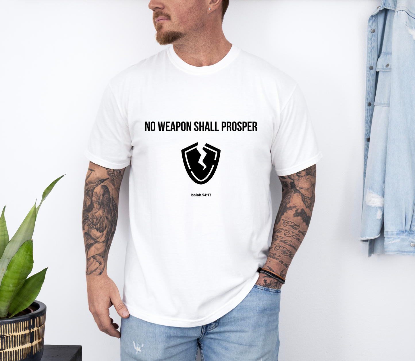 Comfort Colors "No Weapon Shall Prosper" – Isaiah 54:17 Bible Verse Graphic T-Shirt