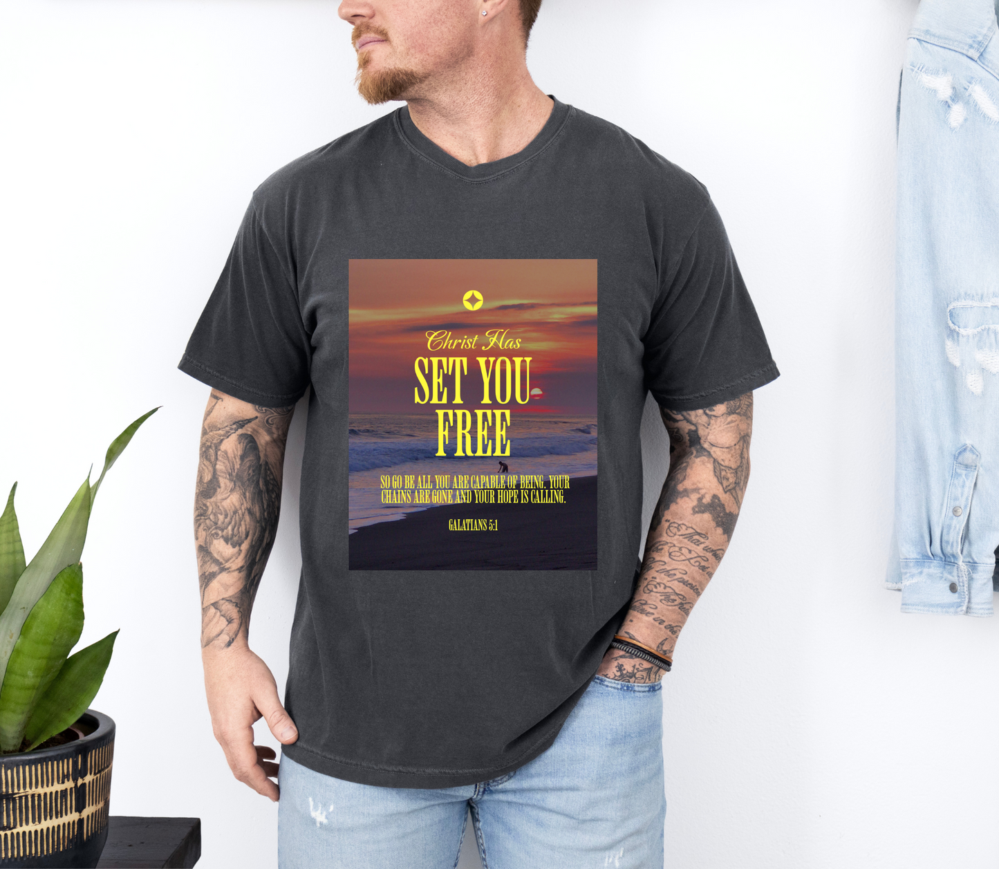 Comfort Colors "Christ Has Set You Free"- Galatians 5:1 Beach Themed Graphic Tee